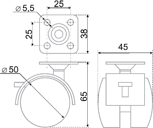 Опора мебельная колёсная на штыре (d=50 mm) #223370